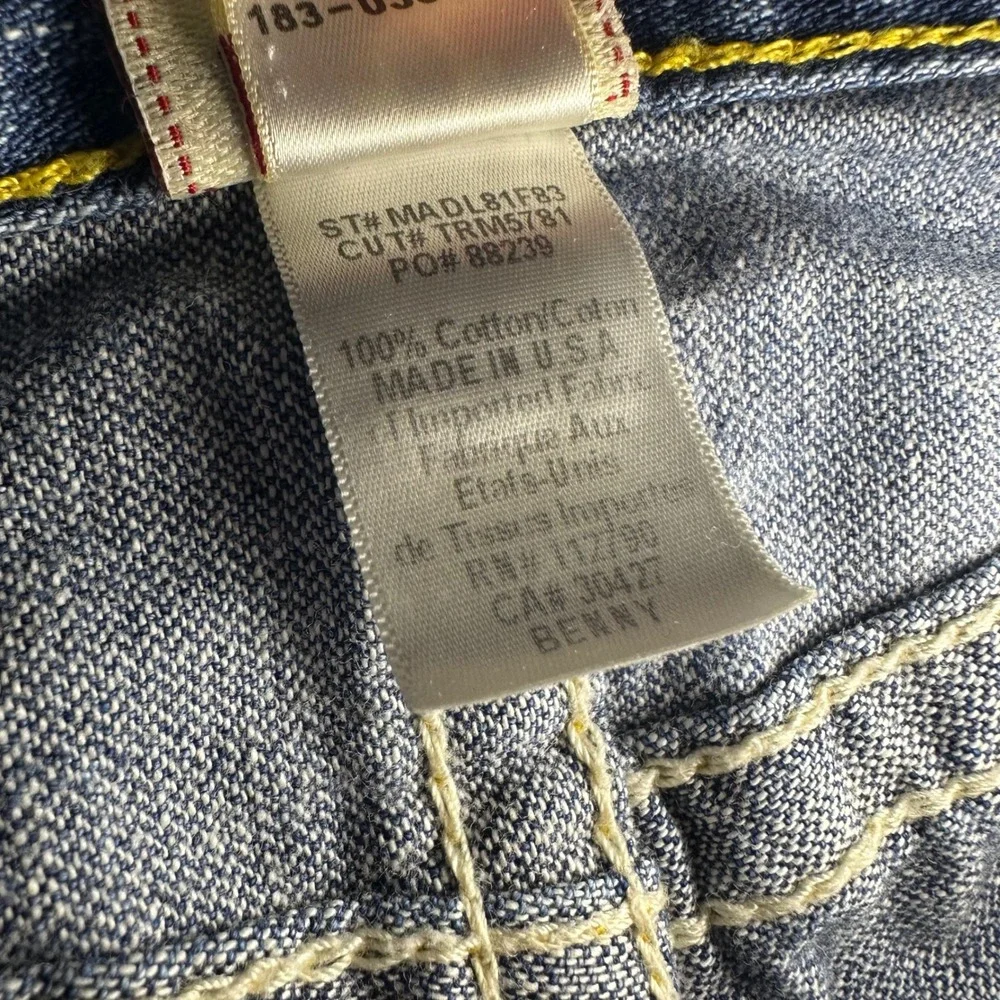 True Religion Jeans Women 26 (Fit 29x32) Blue Skull Rose Patch Slim Straight Y2K - Picture 10 of 15